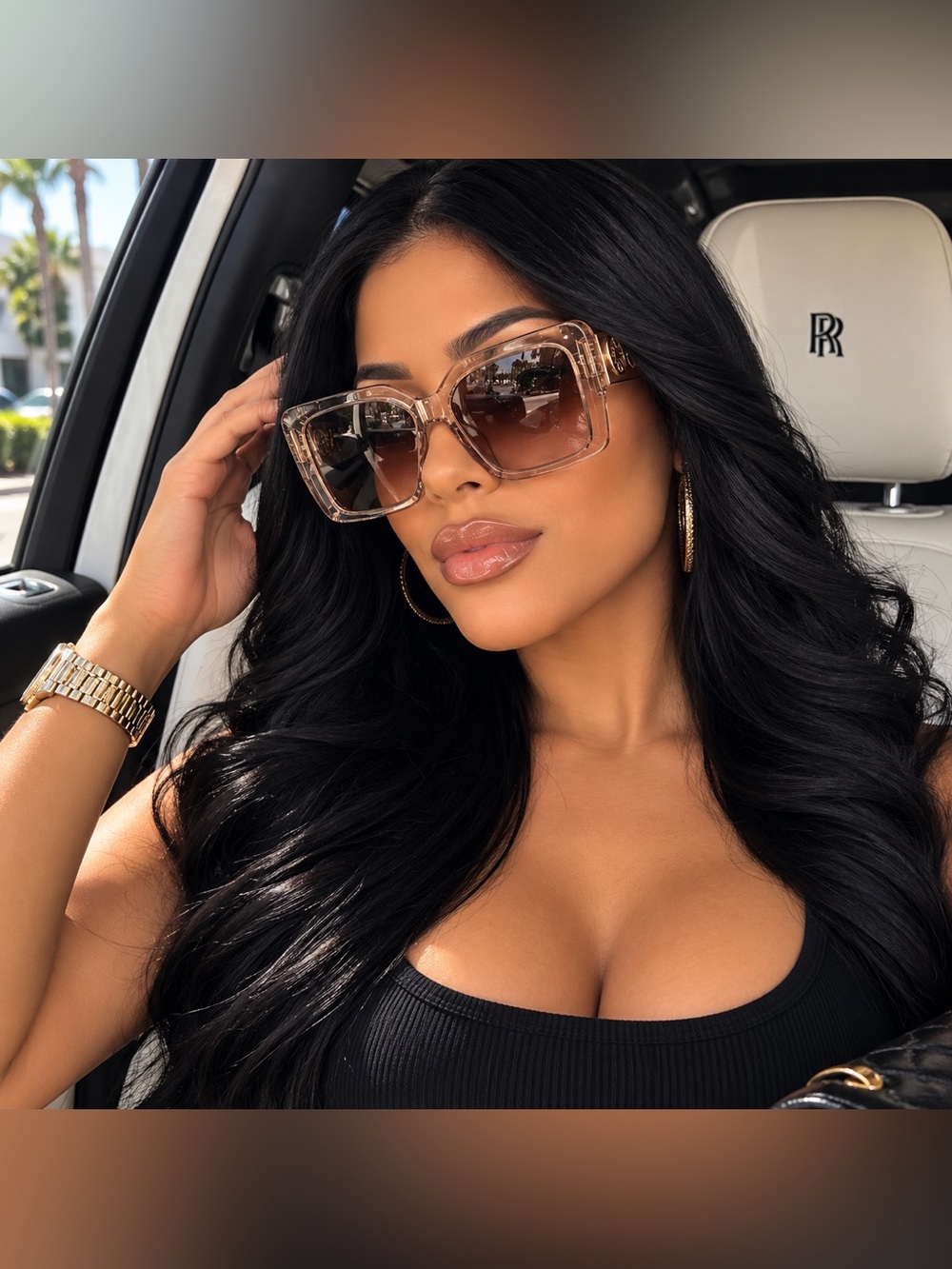 Oversized Square Transparent Brown Gradient Sunglasses - Women Accessories